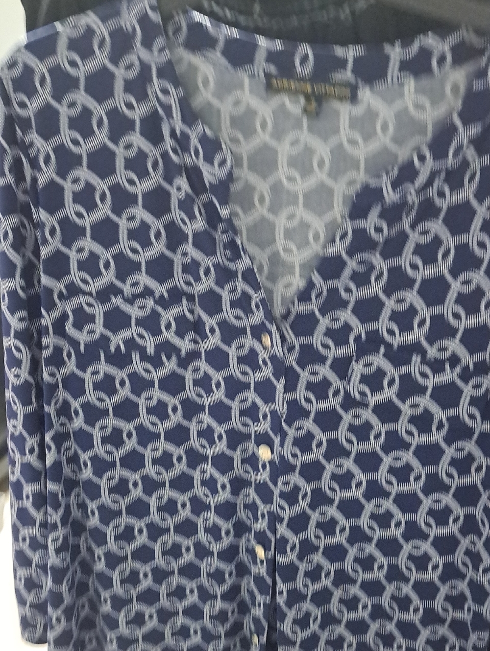 Adrienne Vittadini Navy and White Chain-Link Top